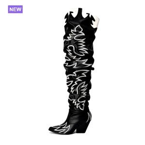 Faux Leather Over The Knee Boots with Chunky Block Heel